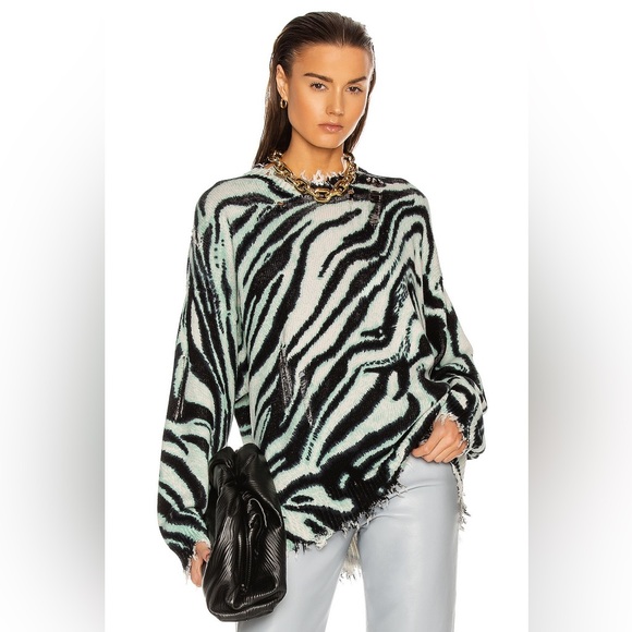 R13 Blue Zebra Print Women's Sweater - Picture 1 of 7
